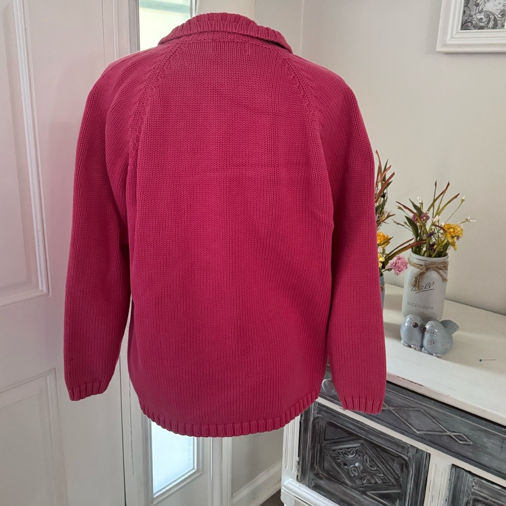 Lands’ End cotton Full Zip Sweater pink size large - Picture 4 of 8